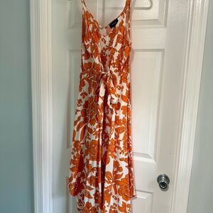MSK Orange Floral Print and Tie Waist Jumpsuit